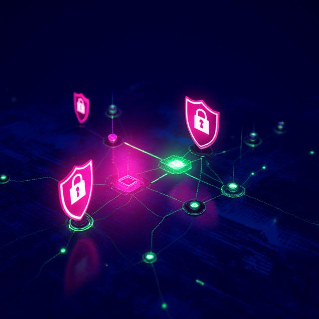 Abstract visualization of interconnected security nodes and financial risk management